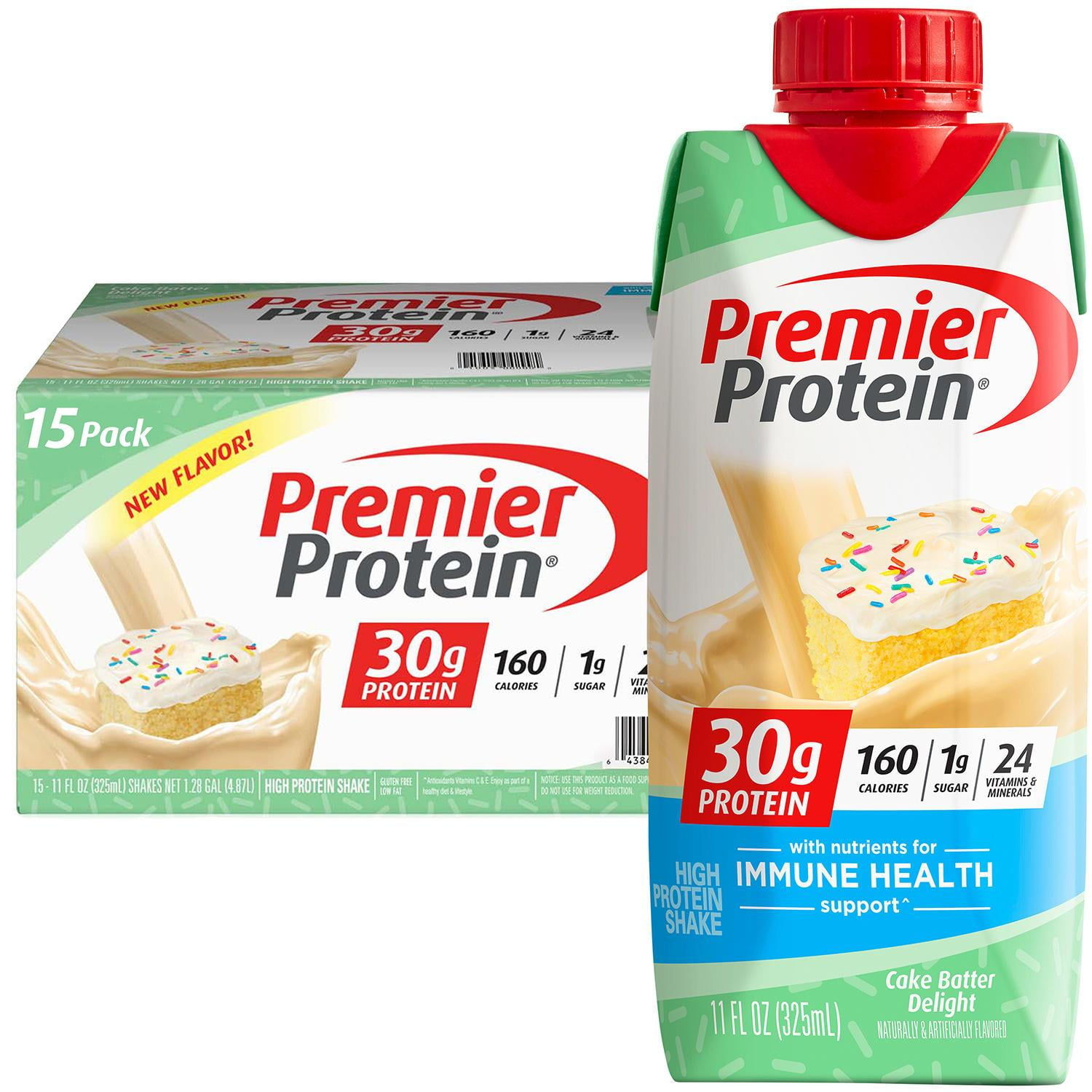 PREMIER PROTEIN CAKE BATTER DELIGHT 30G HIGH PROTEIN SHAKE 15-PACK 11 FL. OZ