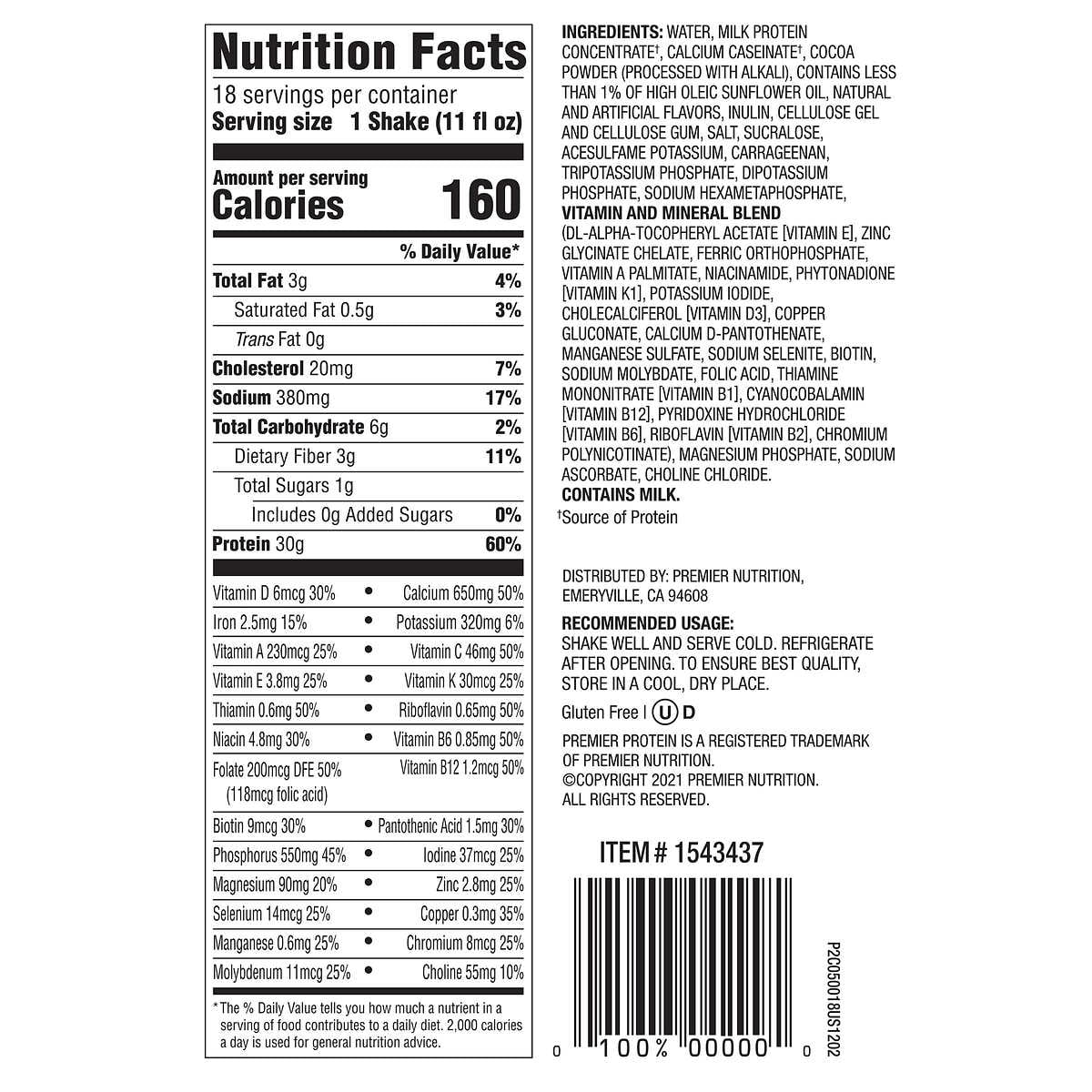 PREMIER 30G PROTEIN CHOCOLATE PEANUT BUTTER PLUS ENERGY IMMUNE SUPPORT SHAKES 11 FL OZ 18 PACK