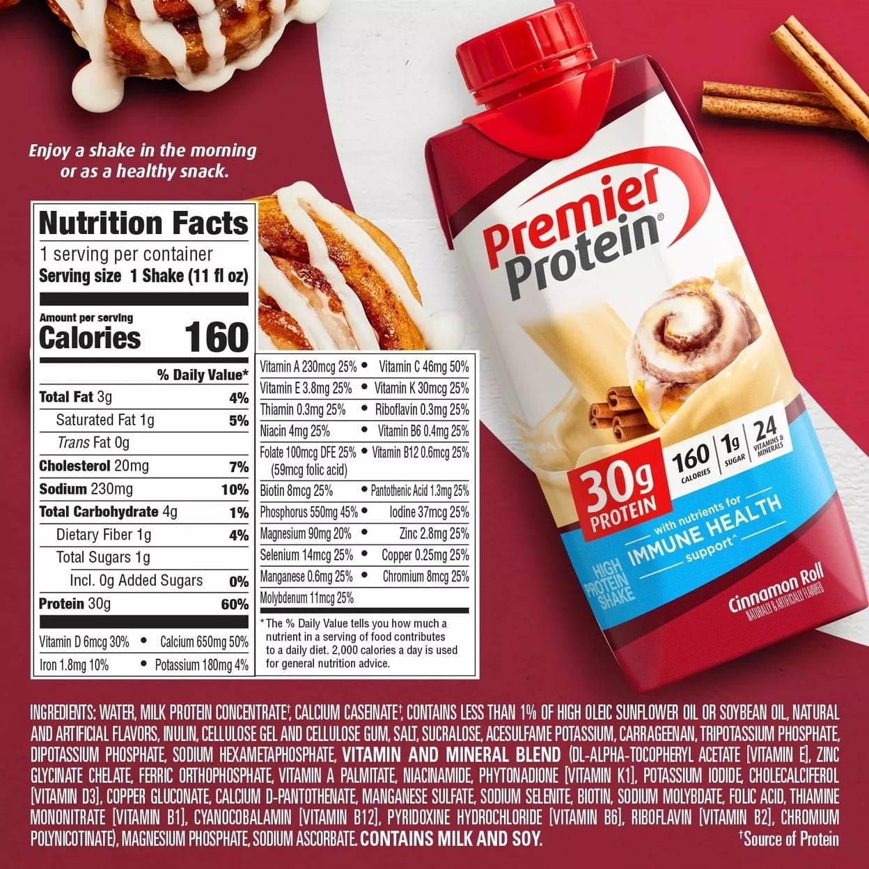 PREMIER PROTEIN 30G CINNAMON ROLL HIGH PROTEIN SHAKE 11 FL OZ PACK OF 15
