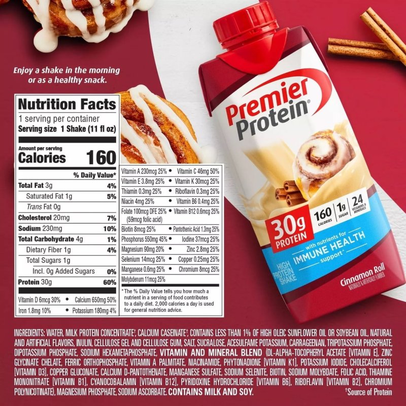 PREMIER PROTEIN 30G CINNAMON ROLL HIGH PROTEIN SHAKE 11 FL OZ PACK OF 15