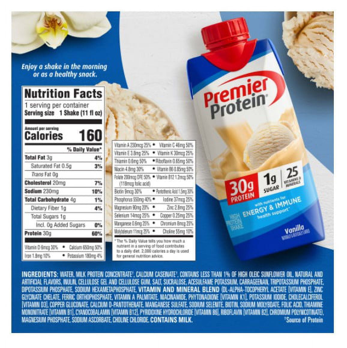 PREMIER 30G VANILLA PROTEIN ENERGY IMMUNE SUPPORT SHAKES 11 FL OZ 18-PACK