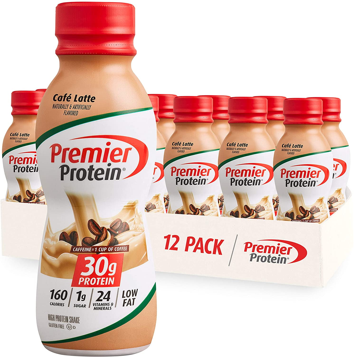 PREMIER PROTEIN SHAKE CAFé LATTE 30G PROTEIN 1G SUGAR 24 VITAMINS MINERALS TO SUPPORT IMMUNE HEALTH 11.5 FL OZ 12 PACK