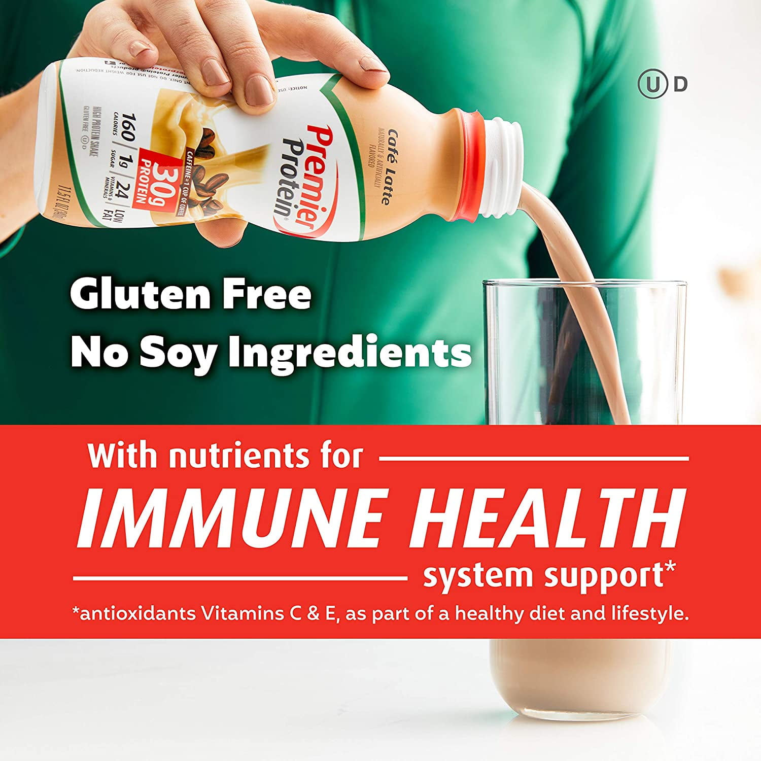 PREMIER PROTEIN SHAKE CAFé LATTE 30G PROTEIN 1G SUGAR 24 VITAMINS MINERALS TO SUPPORT IMMUNE HEALTH 11.5 FL OZ 12 PACK