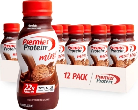 PREMIER PROTEIN SHAKE MINIS CHOCOLATE 22G PROTEIN 120 CALORIES 1G SUGAR 8.75FL OZ PACK OF 12