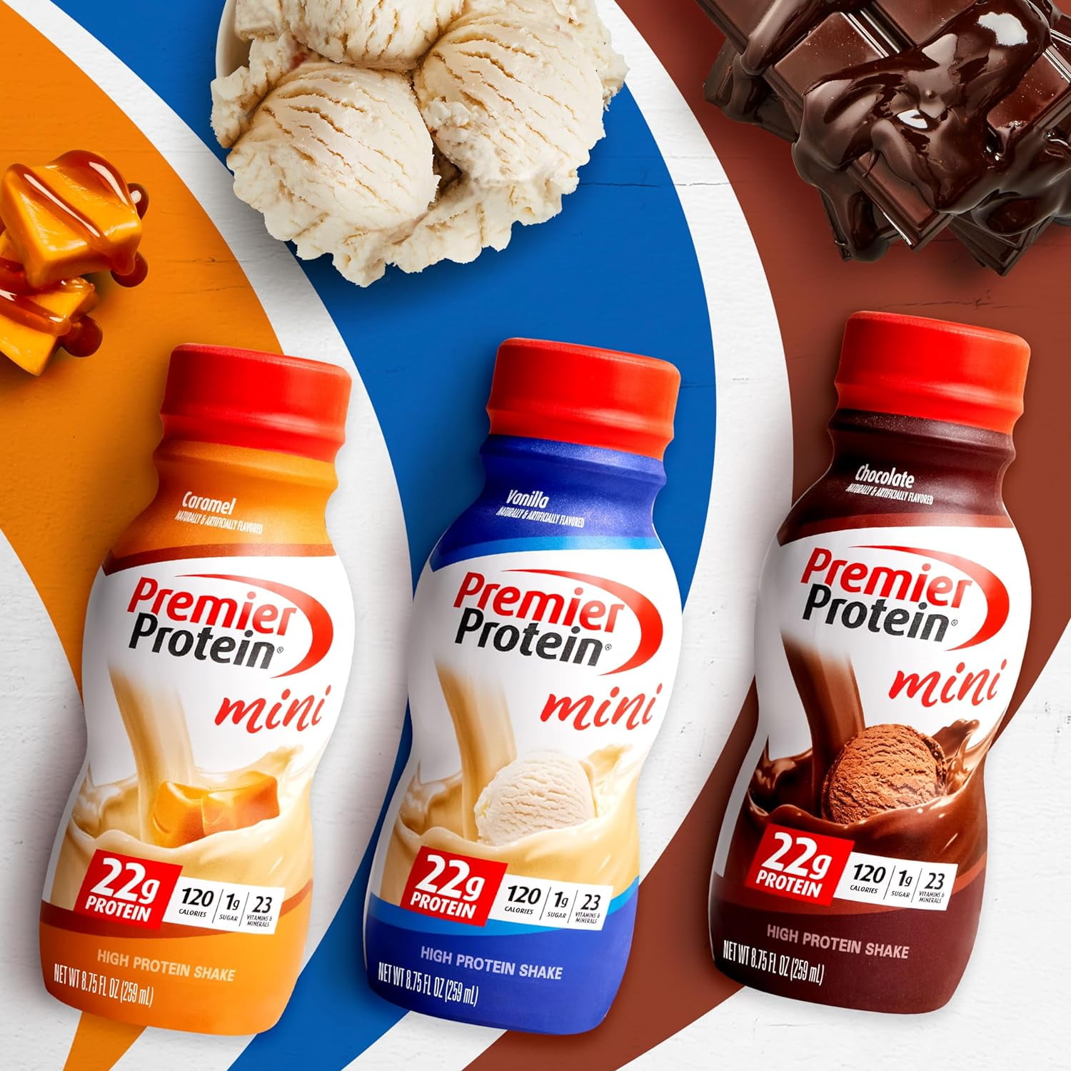 PREMIER PROTEIN SHAKE MINIS CHOCOLATE 22G PROTEIN 120 CALORIES 1G SUGAR 8.75FL OZ PACK OF 12
