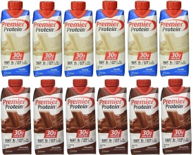 PREMIER PROTEIN HIGH PROTEIN SHAKES - 6 CHOCOLATE, 6 VANILLA, 11OZ EACH, PACK OF 12