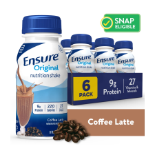 ENSURE ORIGINAL COFFEE LATTE 8 FL OZ NUTRITION SHAKE 6 COUNT OPTIMAL MEAL REPLACEMENT