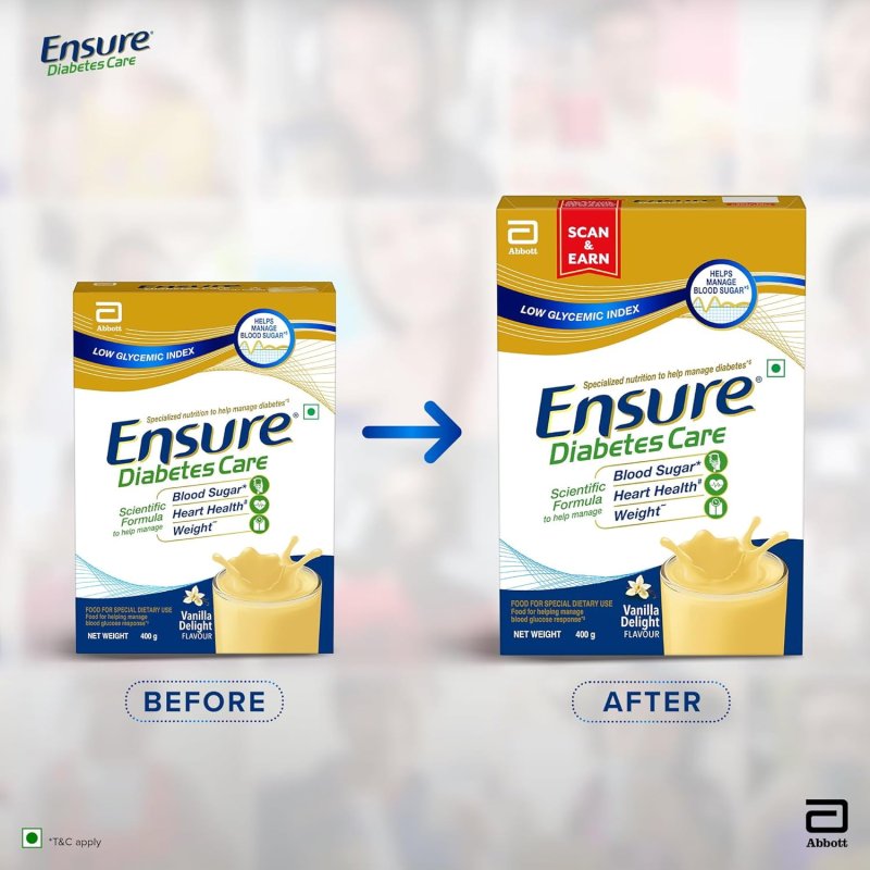 ENSURE DIABETES CARE - NUTRITION FOR BLOOD SUGAR CONTROL - 400G VANILLA FLAVOUR BOX