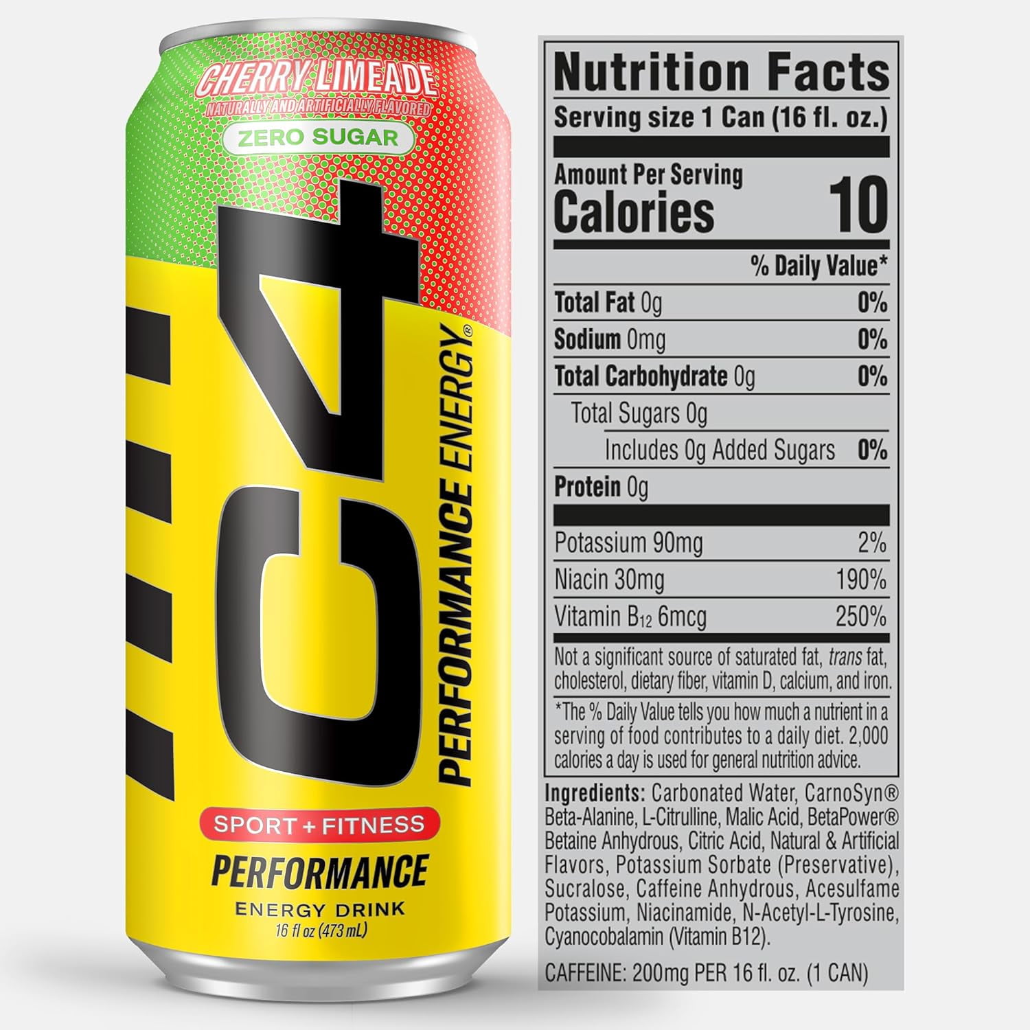 CELLUCOR C4 ENERGY DRINK CHERRY LIMEADE ZERO SUGAR CARBONATED 16OZ 12 PACK