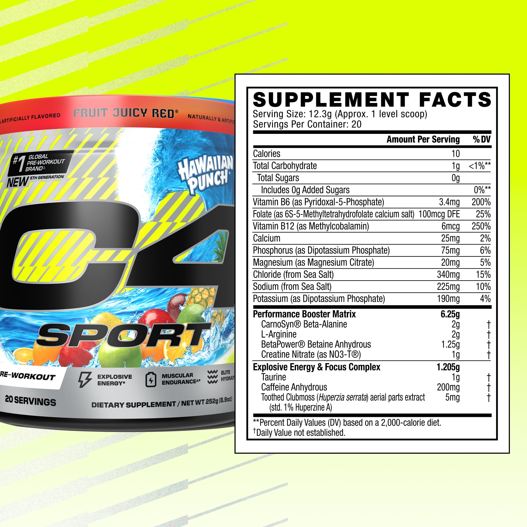 CELLUCOR C4 SPORT PRE WORKOUT POWDER HAWAIIAN PUNCH FRUIT JUICY RED 20 SERVINGS