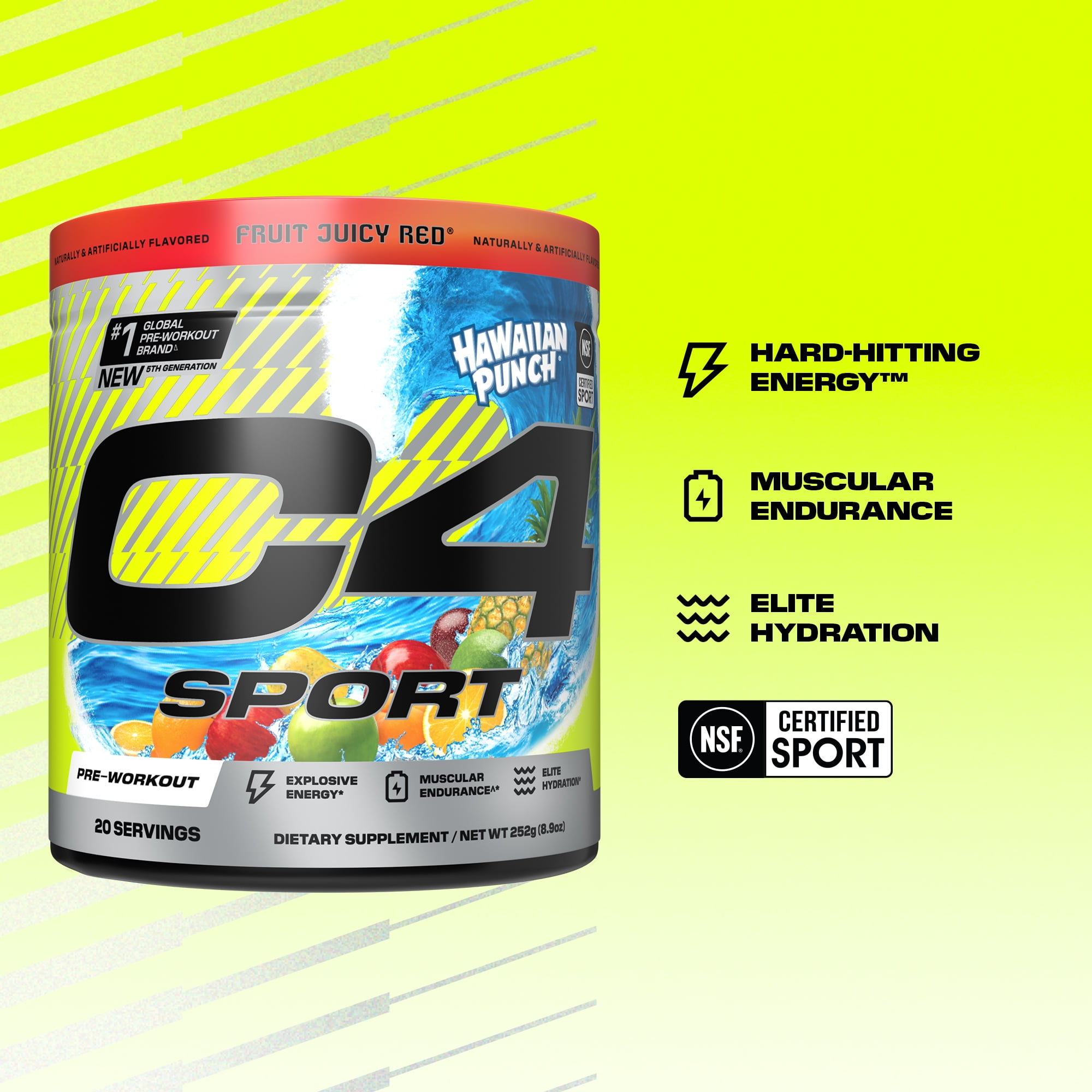 CELLUCOR C4 SPORT PRE WORKOUT POWDER HAWAIIAN PUNCH FRUIT JUICY RED 20 SERVINGS