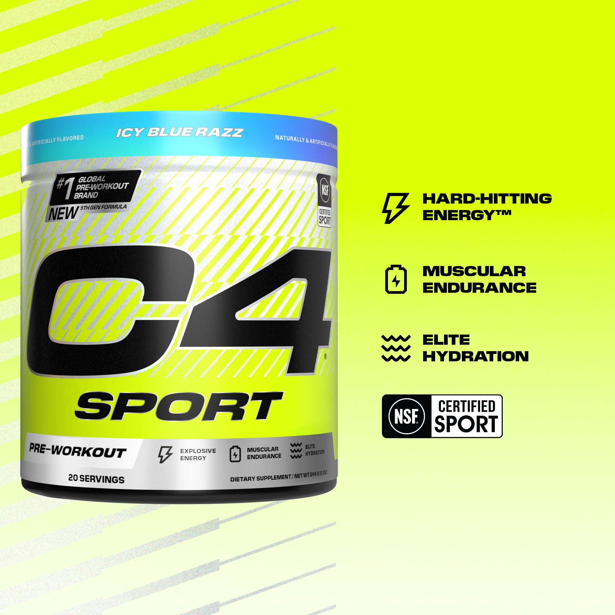 CELLUCOR C4 SPORT PRE WORKOUT POWDER ICY BLUE RAZZ 20 SERVINGS FOR ENERGY BOOST