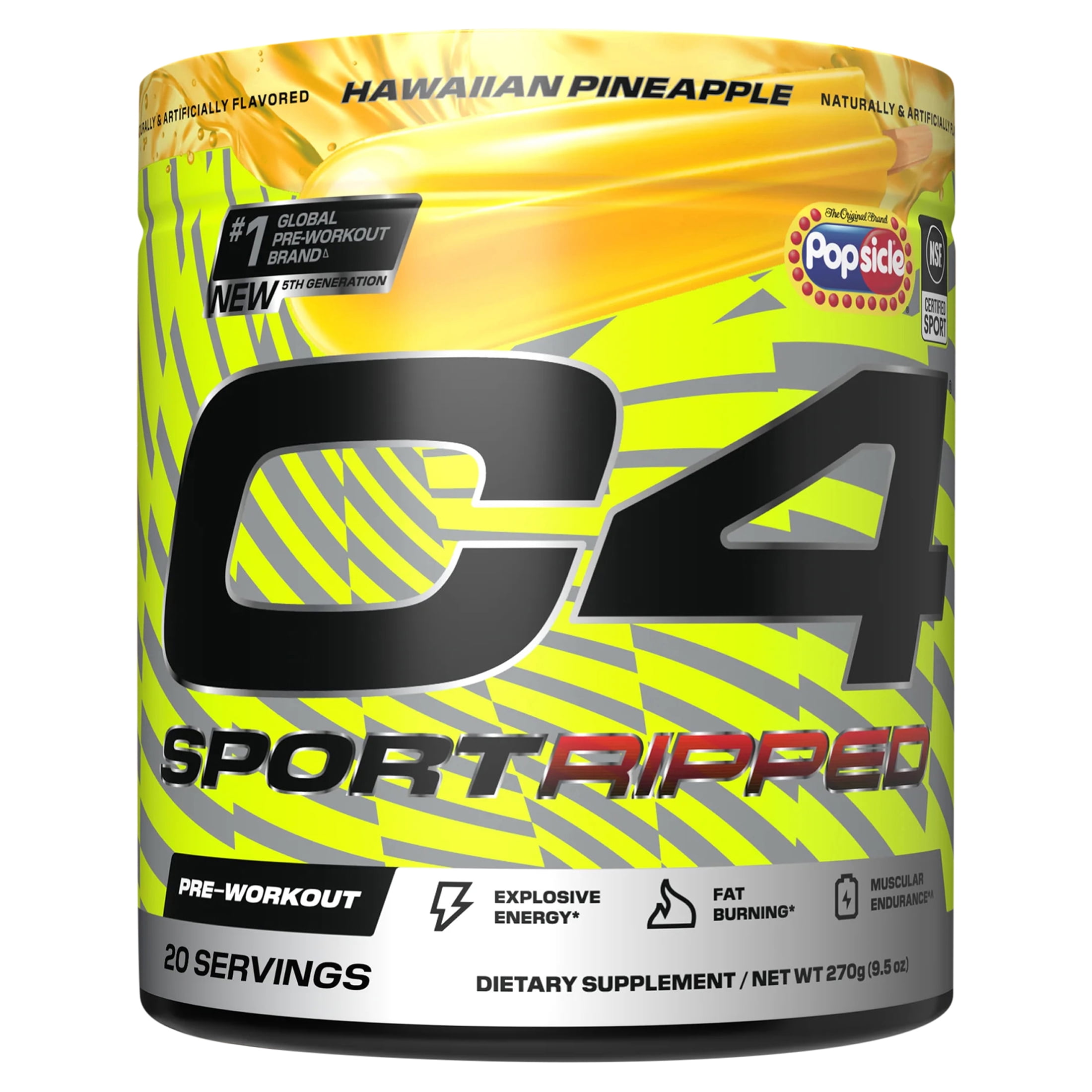 CELLUCOR C4 SPORT RIPPED PRE-WORKOUT POWDER POPSICLE HAWAIIAN PINEAPPLE 20 SERVINGS
