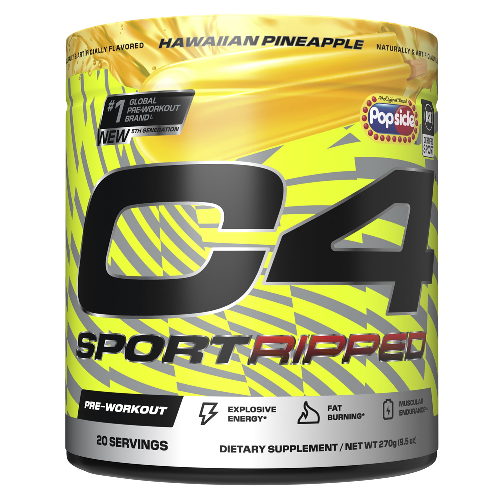 CELLUCOR C4 SPORT RIPPED PRE-WORKOUT POWDER POPSICLE HAWAIIAN PINEAPPLE 20 SERVINGS