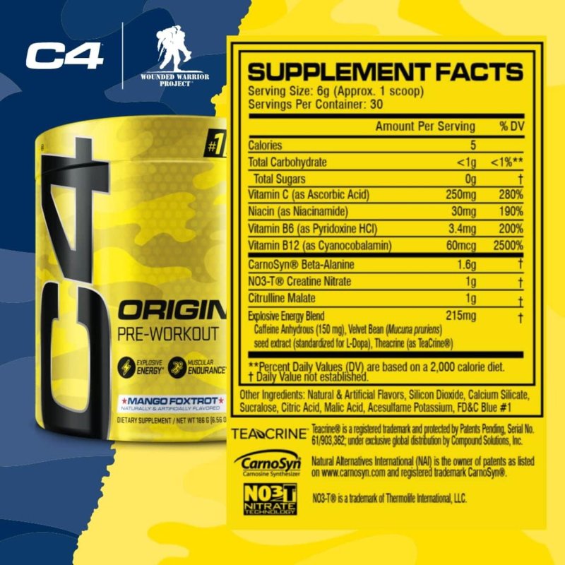 CELLUCOR C4 ORIGINAL MANGO FOXTROT PRE WORKOUT POWDER 30 SERVINGS