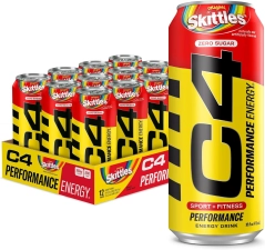 CELLUCOR C4 ENERGY DRINK SKITTLES CARBONATED SUGAR FREE PRE WORKOUT PERFORMANCE 16 OZ PACK OF 12