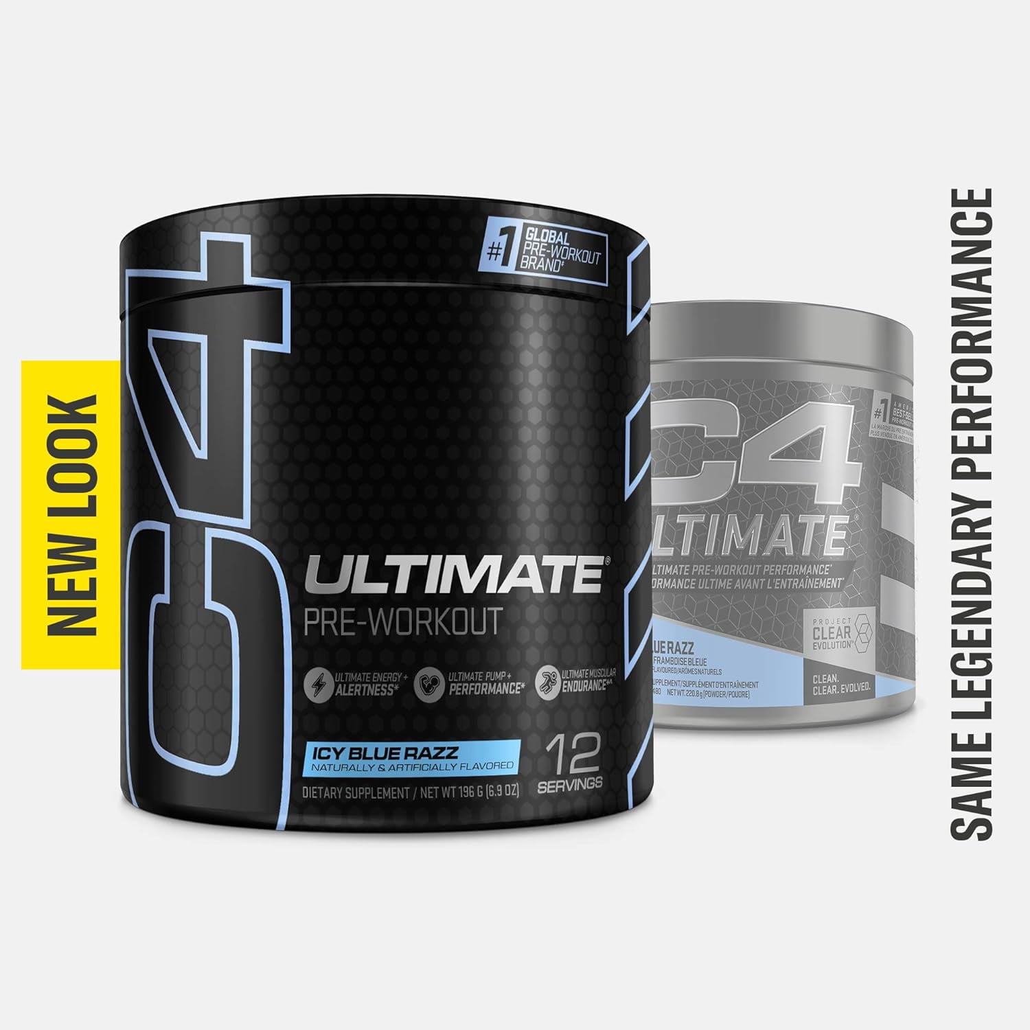 CELLUCOR C4 ULTIMATE PRE WORKOUT POWDER ICY BLUE RAZ SUGAR FREE ENERGY SUPPLEMENT MEN WOMEN 300MG CAFFEINE 3.2G BETA ALANINE 2 PATENTED CREATINES 12 SERVINGS