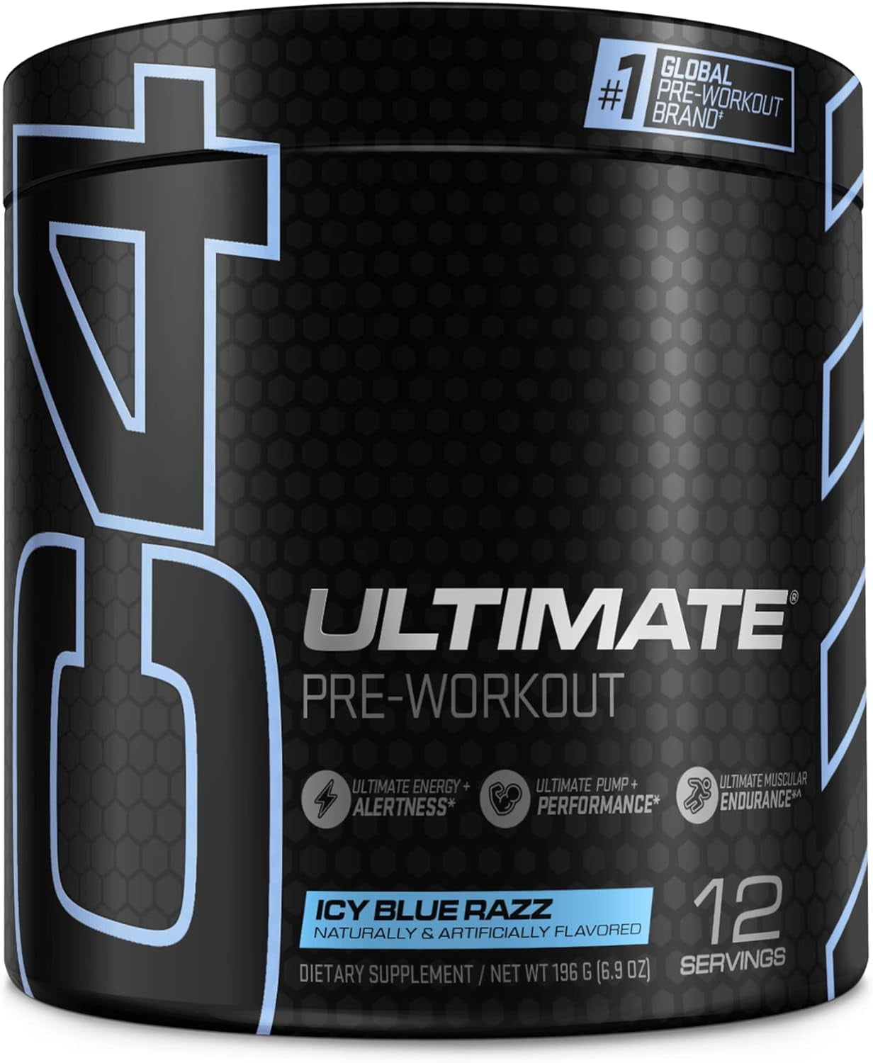 CELLUCOR C4 ULTIMATE ICY BLUE RAZ PRE WORKOUT POWDER - SUGAR FREE ENERGY SUPPLEMENT FOR MEN & WOMEN - 300MG CAFFEINE, 3.2G BETA ALANINE, 2 PATENTED CREATINES - 12 SERVINGS