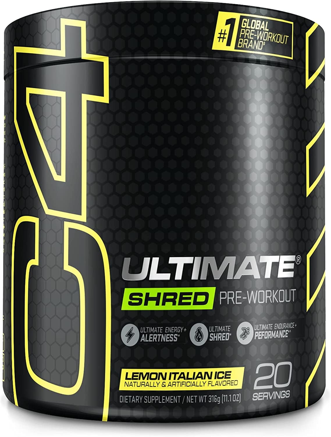CELLUCOR C4 ULTIMATE SHRED LEMON ITALIAN ICE PRE WORKOUT POWDER 20 SERVINGS FOR OPTIMAL ENERGY BOOST