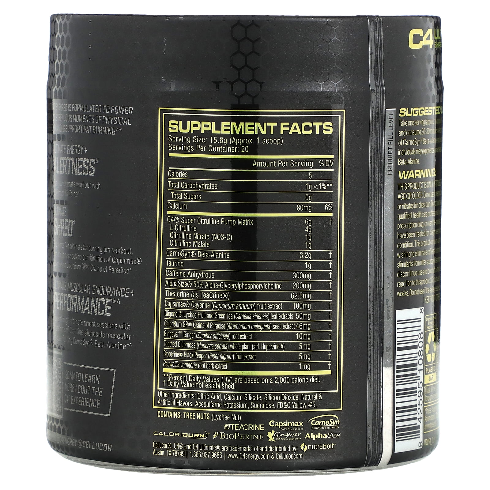 CELLUCOR C4 ULTIMATE SHRED LEMON ITALIAN ICE PRE WORKOUT POWDER 20 SERVINGS FOR OPTIMAL ENERGY BOOST