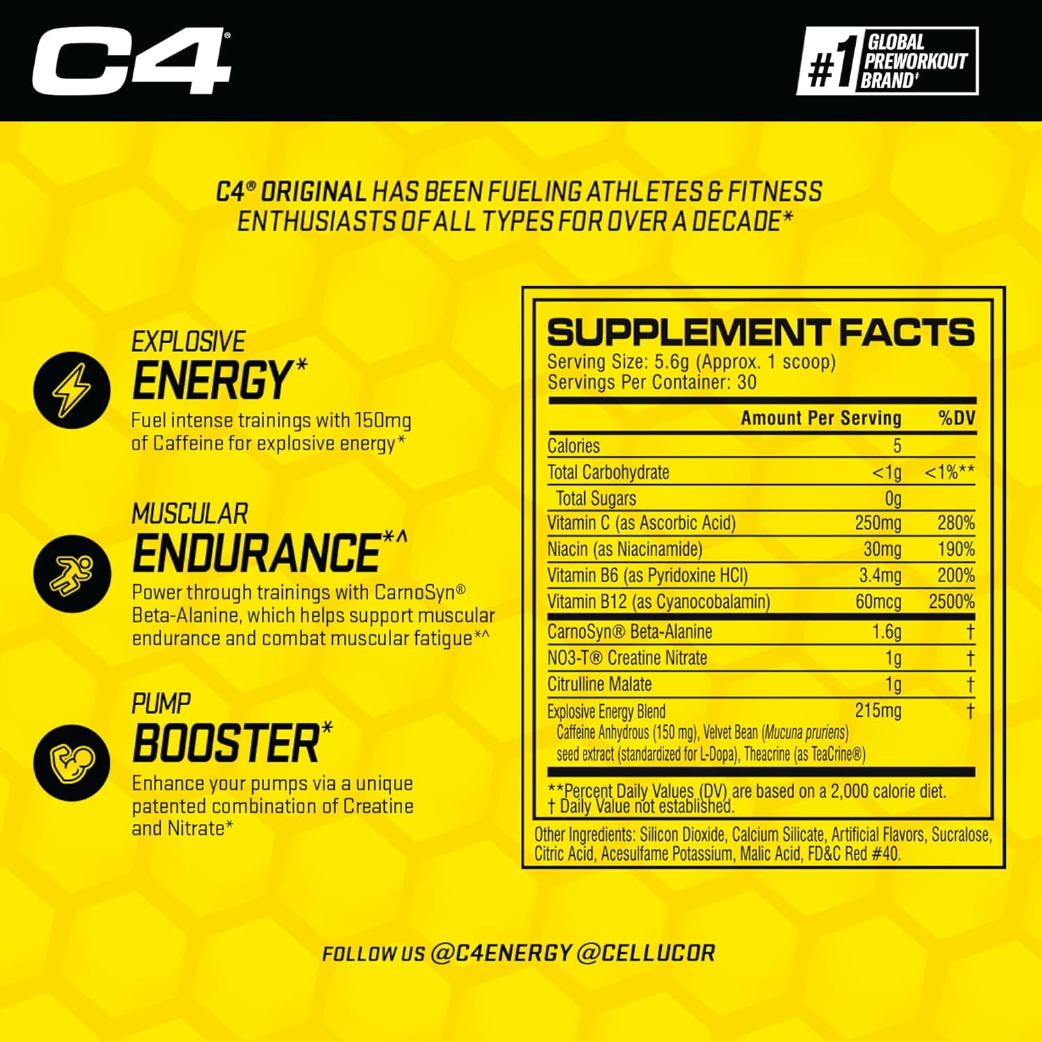 CELLUCOR C4 ORIGINAL WATERMELON PRE-WORKOUT POWDER 30 SERVINGS