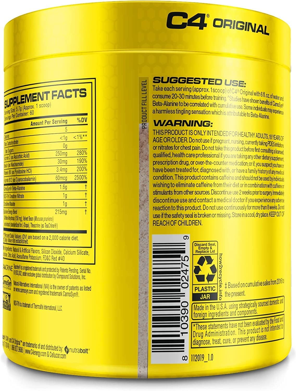 CELLUCOR C4 ORIGINAL PRE-WORKOUT POWDER STRAWBERRY MARGARITA 60 SERVINGS