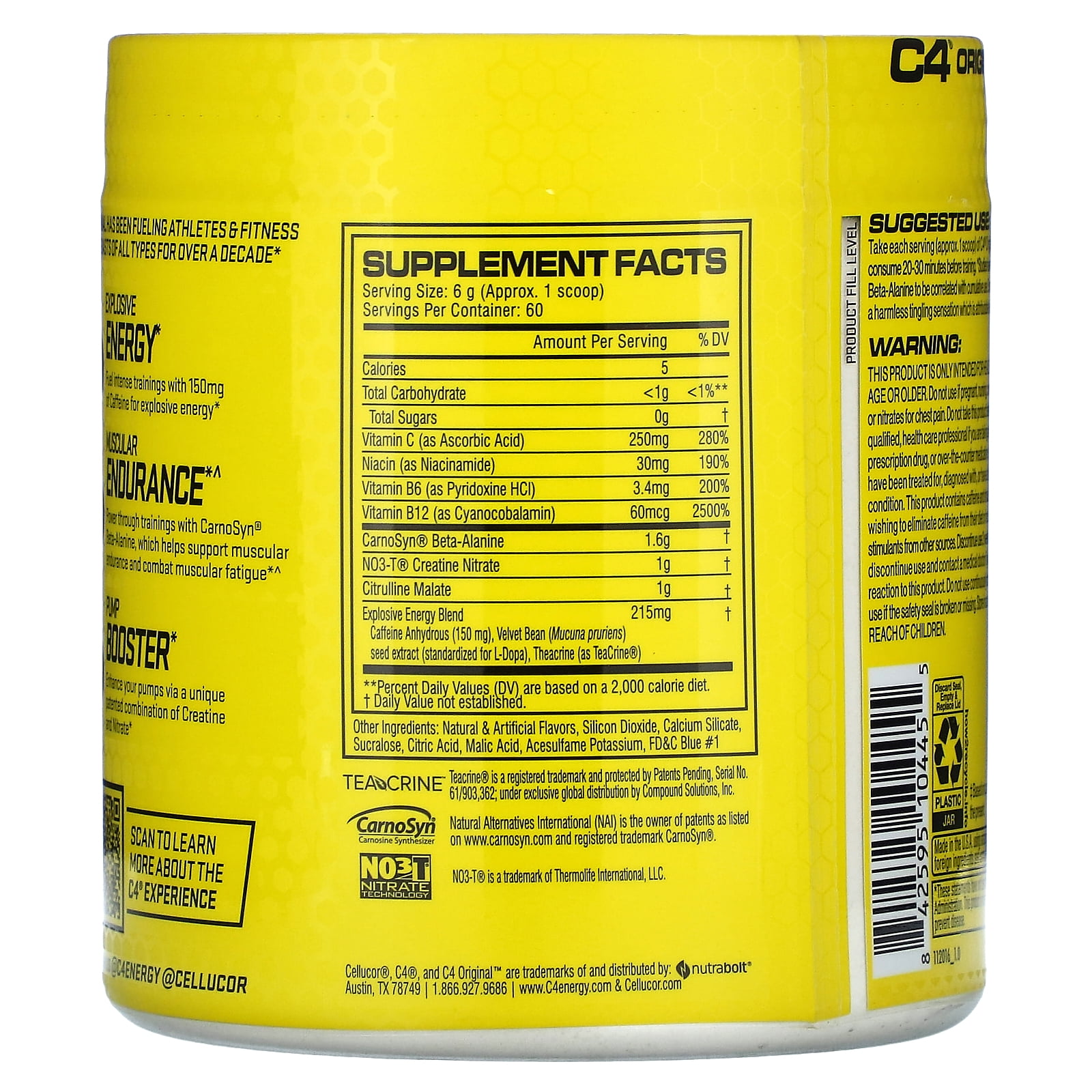 CELLUCOR C4 ORIGINAL PRE-WORKOUT POWDER ICY BLUE RAZZ 60 SERVINGS
