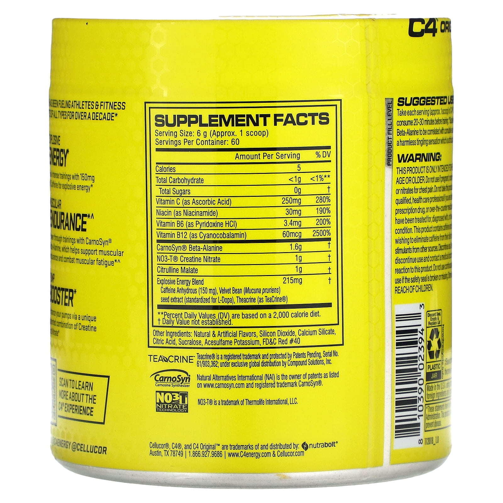 CELLUCOR C4 ORIGINAL FRUIT PUNCH PRE WORKOUT POWDER 60 SERVINGS