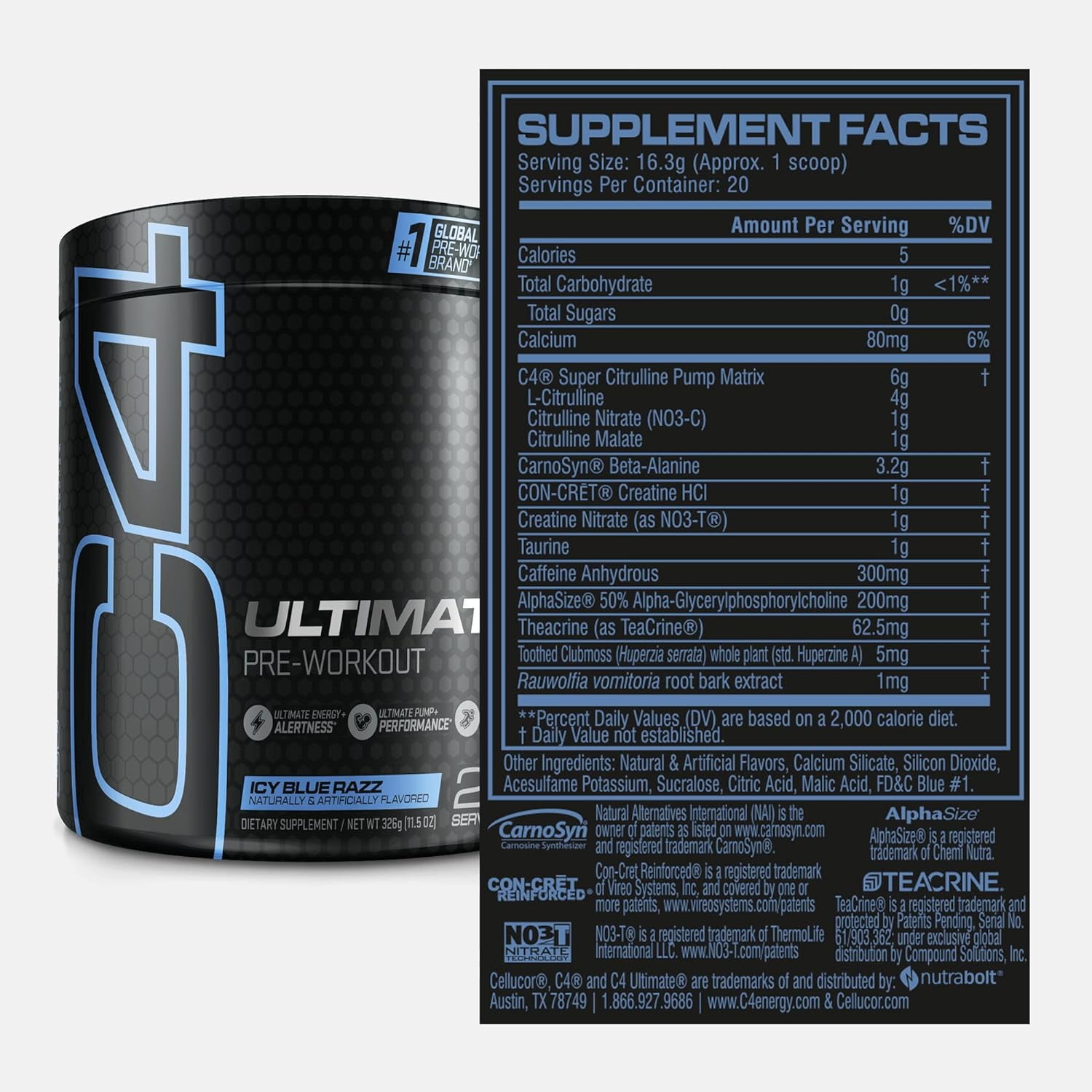 CELLUCOR C4 ULTIMATE PRE WORKOUT POWDER ICY BLUE RAZZ 20 SERVINGS