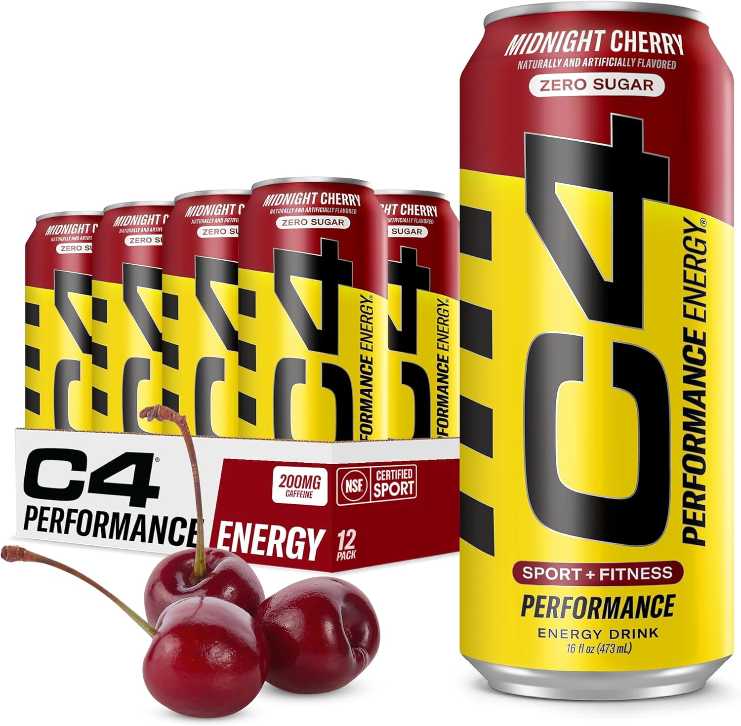 CELLUCOR C4 PERFORMANCE ENERGY DRINK MIDNIGHT CHERRY ZERO SUGAR CARBONATED 16 OZ CAN 12 PACK