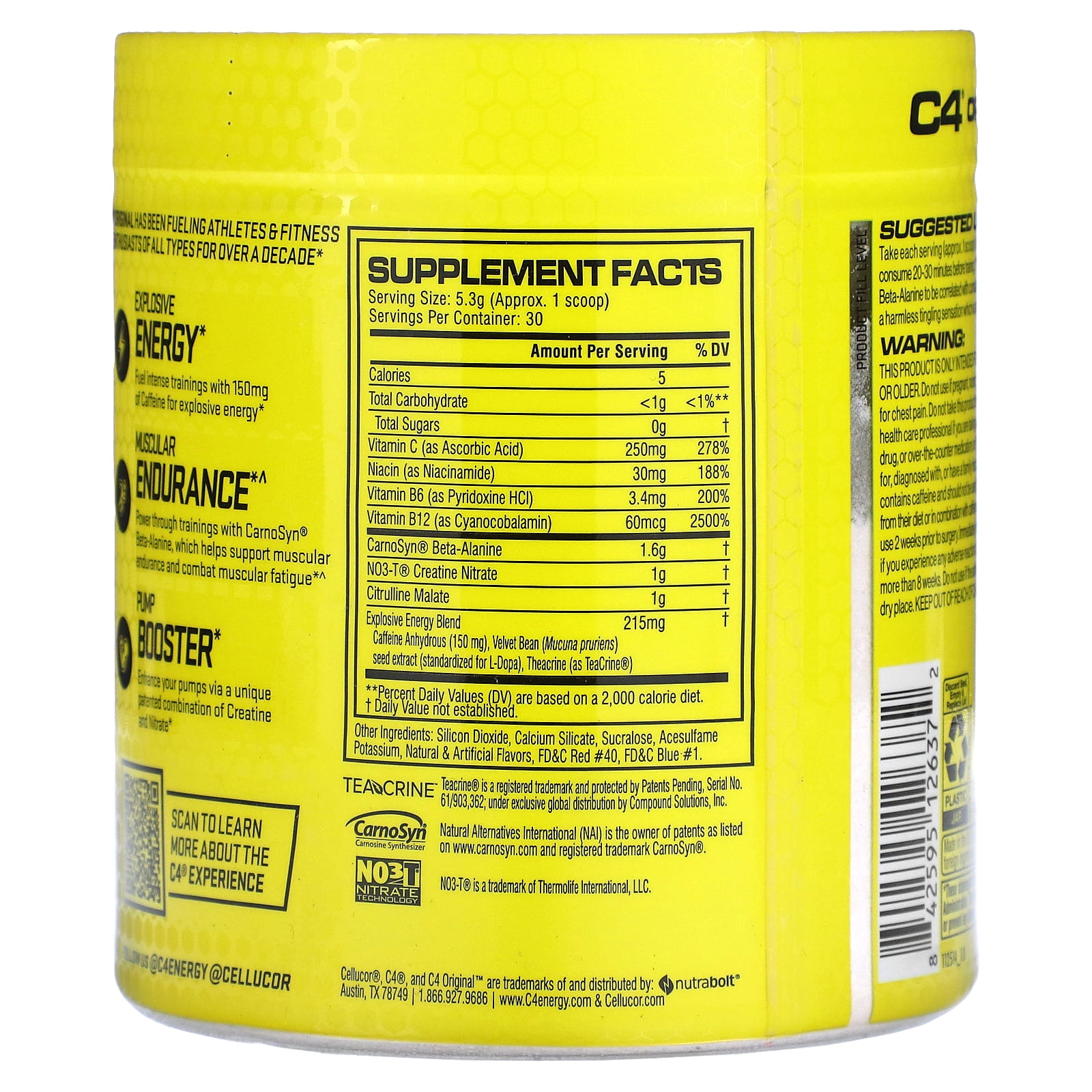 CELLUCOR C4 ORIGINAL PRE WORKOUT POWDER GRAPE FLAVOR 159G - 5.6OZ