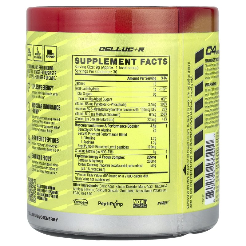 CELLUCOR C4 ORIGINAL PRE-WORKOUT POWDER HAWAIIAN PUNCH FRUIT JUICY RED 30 SERVINGS