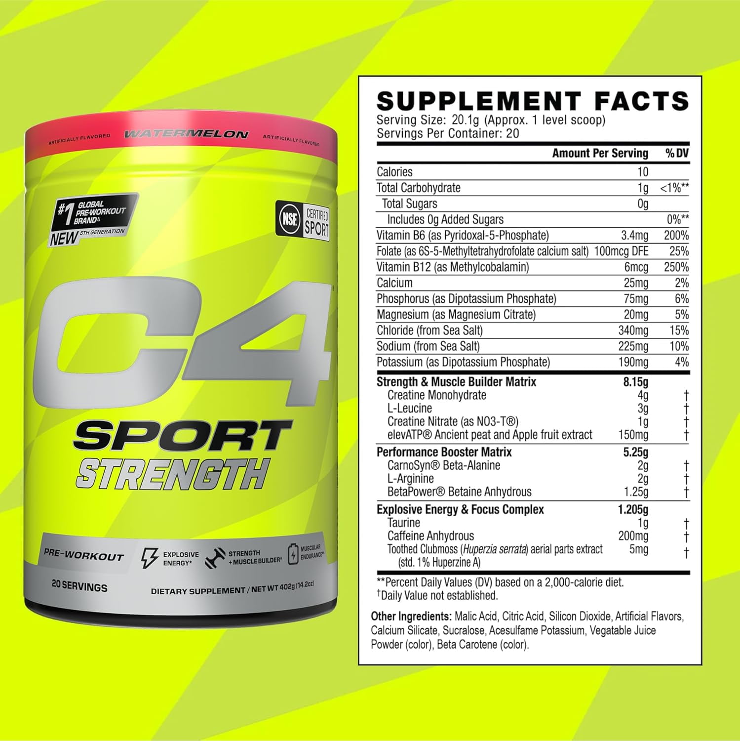 CELLUCOR C4 SPORT STRENGTH WATERMELON PRE WORKOUT POWDER 60 SERVINGS