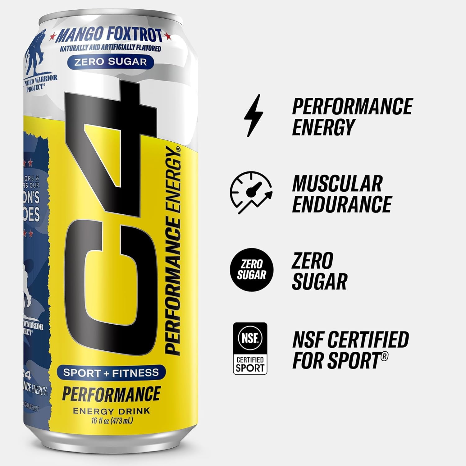 CELLUCOR C4 ENERGY MANGO FOXTROT ZERO SUGAR ENERGY DRINK 16OZ CANS PACK OF 12