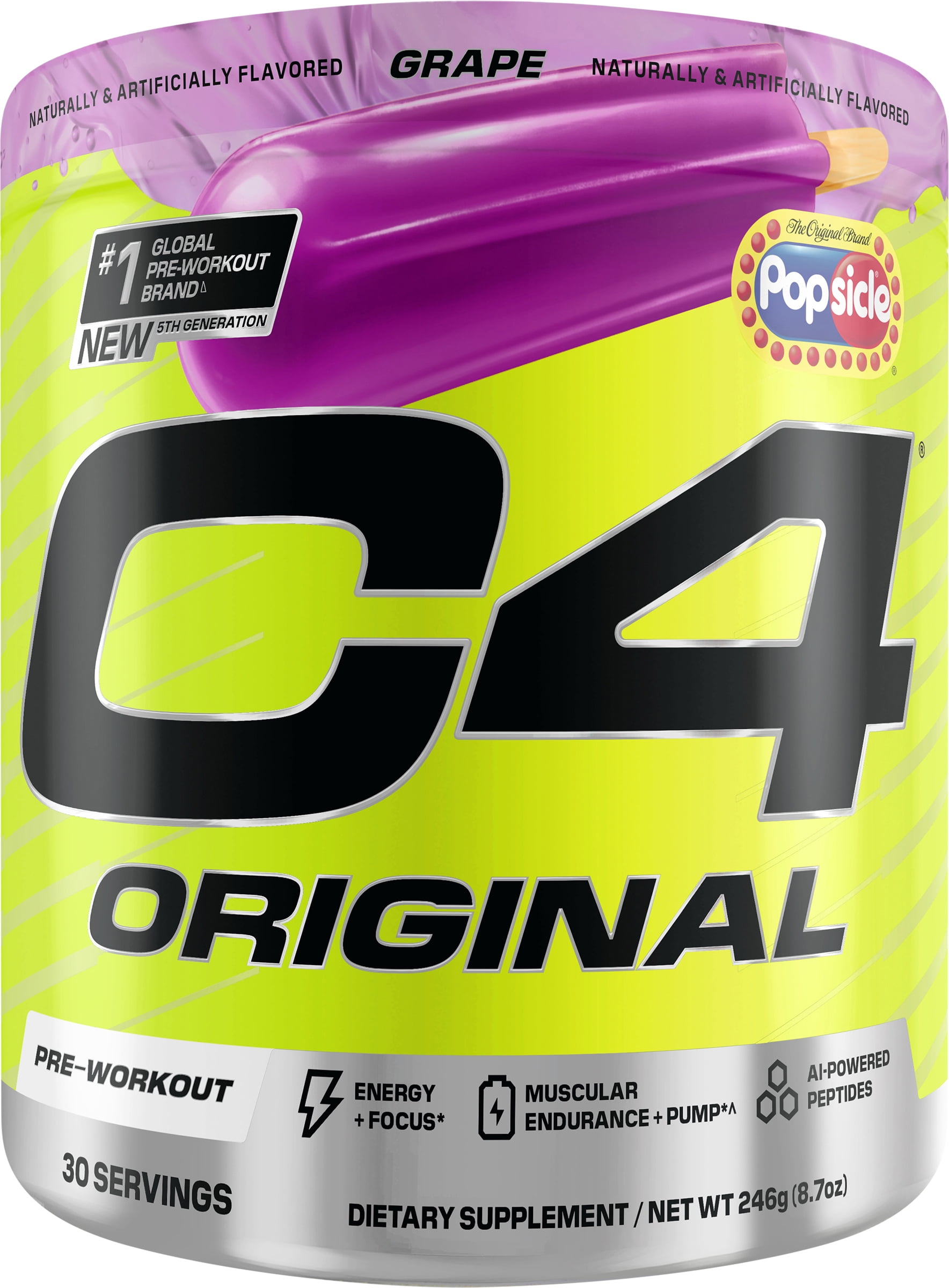 CELLUCOR C4 ORIGINAL PRE WORKOUT POWDER GRAPE POPSICLE FLAVOR 30 SERVINGS