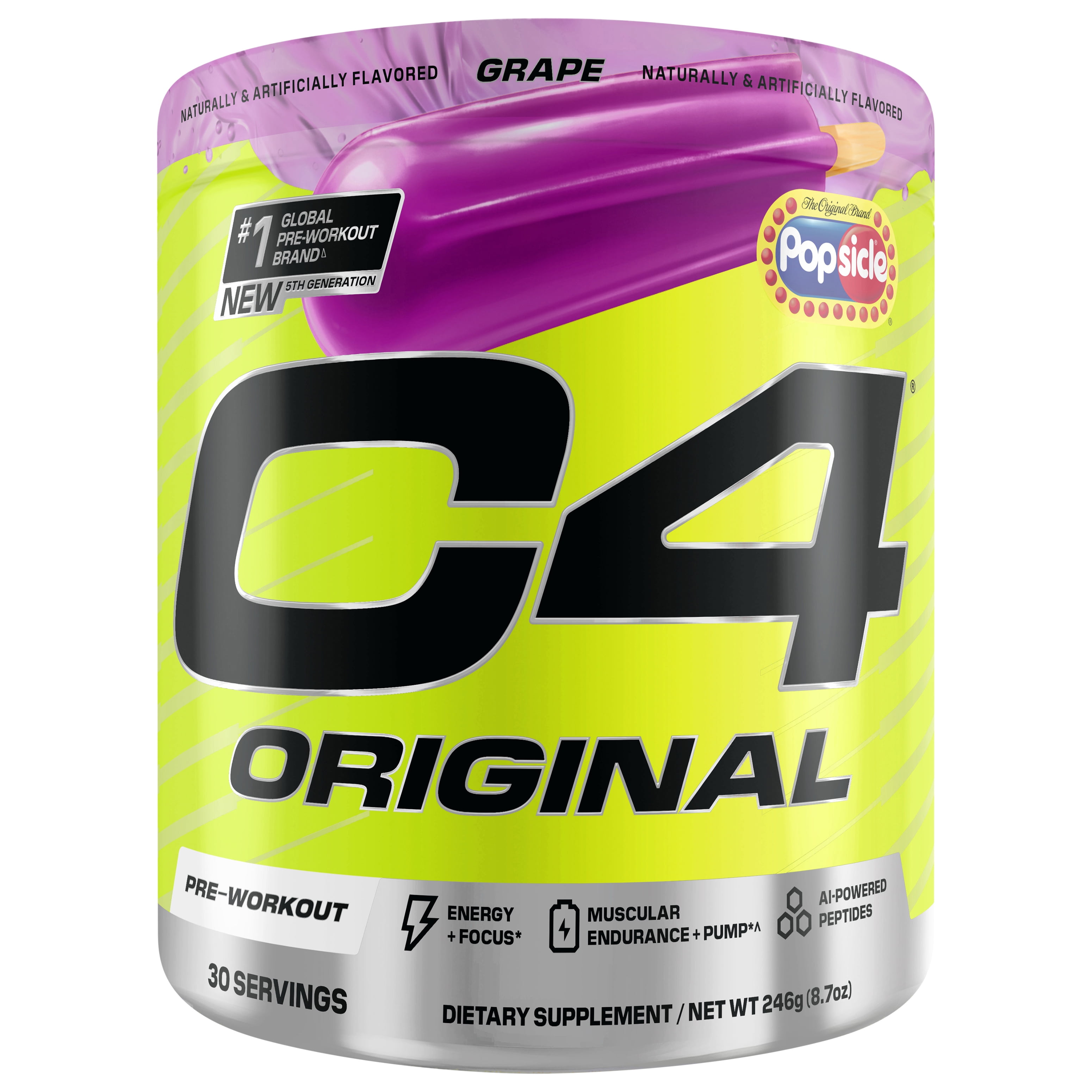 CELLUCOR C4 ORIGINAL PRE WORKOUT POWDER GRAPE POPSICLE FLAVOR 30 SERVINGS