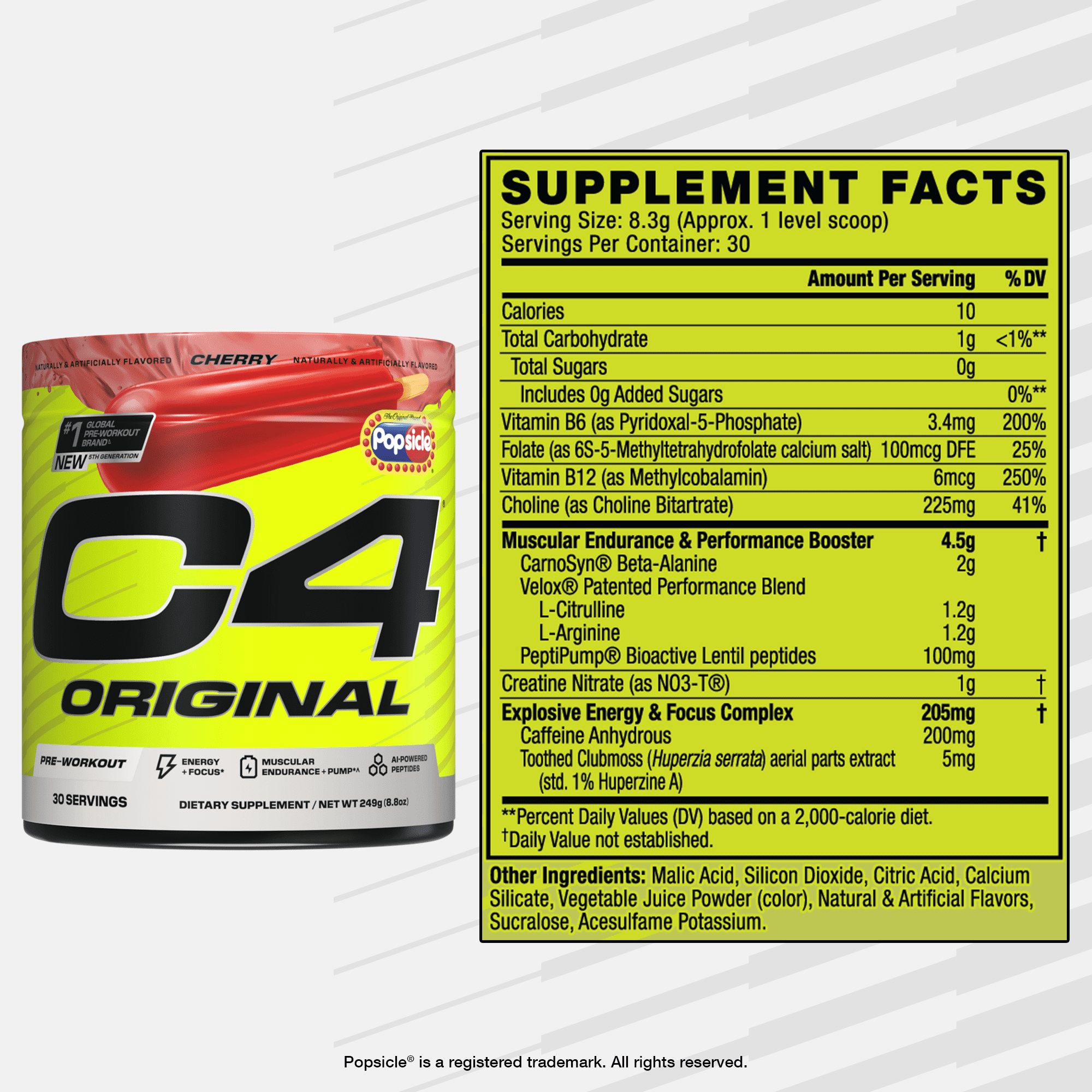 CELLUCOR C4 ORIGINAL CHERRY POPSICLE PRE-WORKOUT POWDER 30 SERVINGS