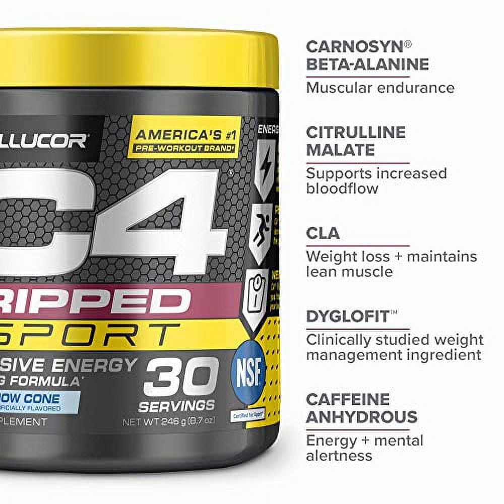 CELLUCOR C4 RIPPED SPORT PRE WORKOUT POWDER ARCTIC SNOW CONE NSF CERTIFIED SUGAR FREE - ENERGY SUPPLEMENT MEN WOMEN CAFFEINE WEIGHT LOSS - 30 SERVINGS