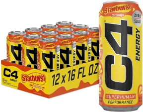 CELLUCOR C4 ENERGY DRINK STARBURST ORANGE CARBONATED SUGAR FREE PRE WORKOUT 16 OZ PACK OF 12