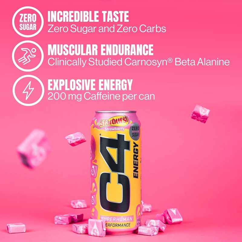 CELLUCOR C4 ENERGY DRINK STARBURST ORANGE CARBONATED SUGAR FREE PRE WORKOUT 16 OZ PACK OF 12