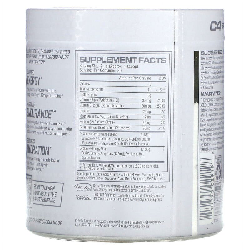 CELLUCOR C4 SPORT PRE-WORKOUT BLUE RASPBERRY 9.5 OZ - ENERGIZE YOUR WORKOUT ROUTINE WITH THIS POWERFUL PRE-WORKOUT SUPPLEMENT.