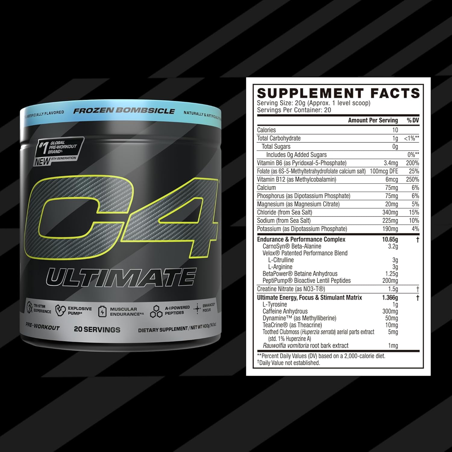 CELLUCOR C4 ULTIMATE PRE-WORKOUT POWDER FROZEN BOMBSICLE 20 SERVINGS