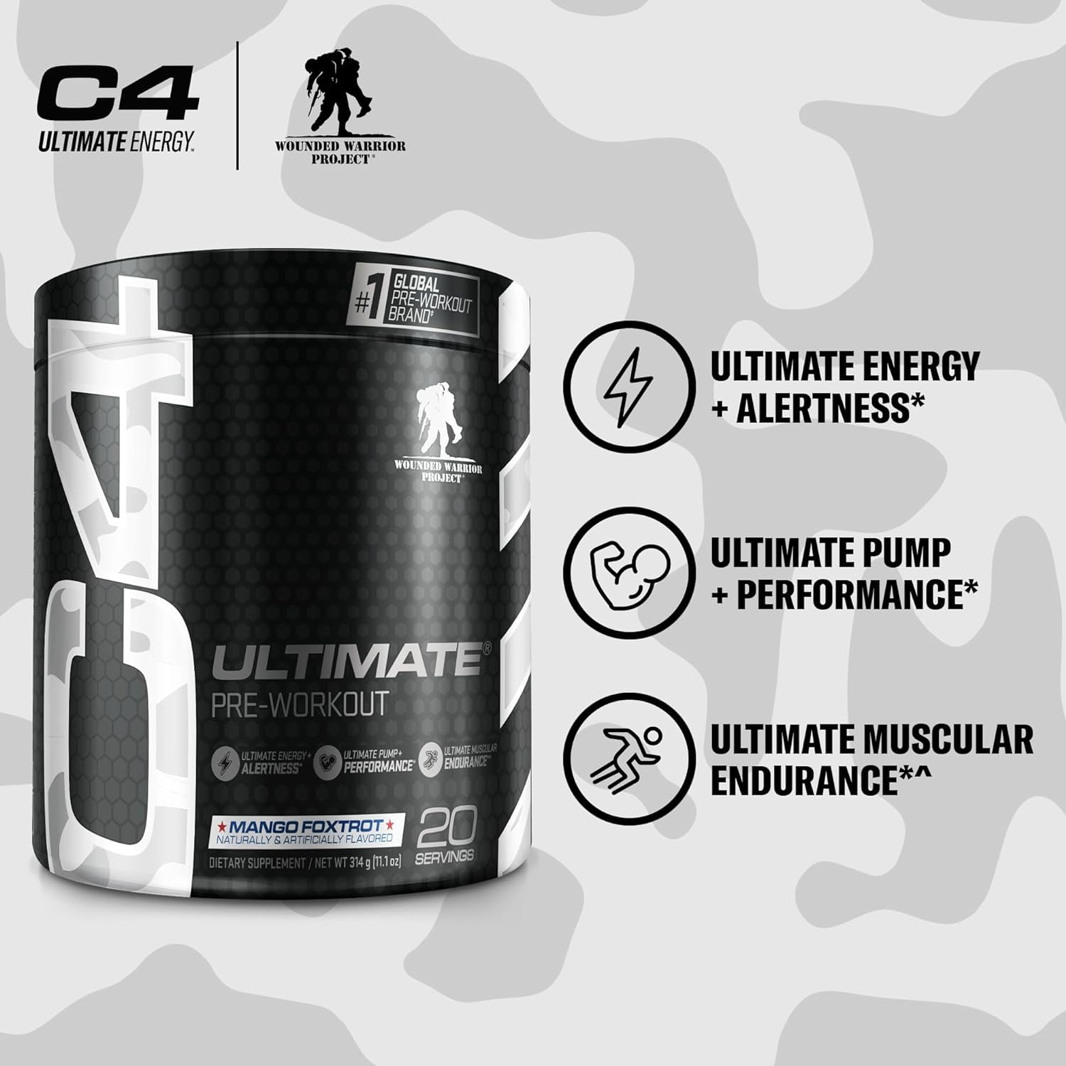 CELLUCOR C4 ULTIMATE WWP PRE WORKOUT POWDER MANGO FOXTROT 20 SERVINGS