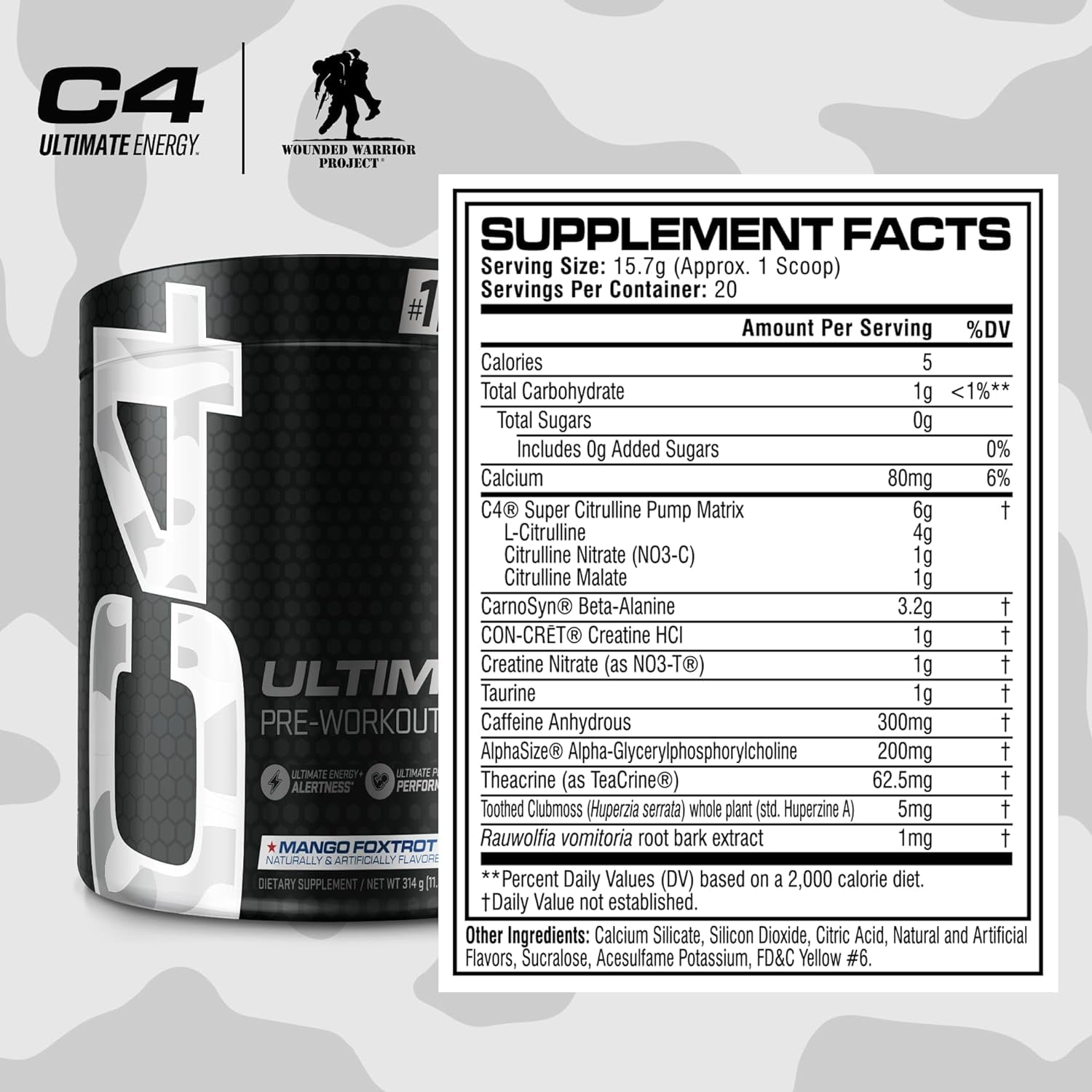 CELLUCOR C4 ULTIMATE WWP PRE WORKOUT POWDER MANGO FOXTROT 20 SERVINGS