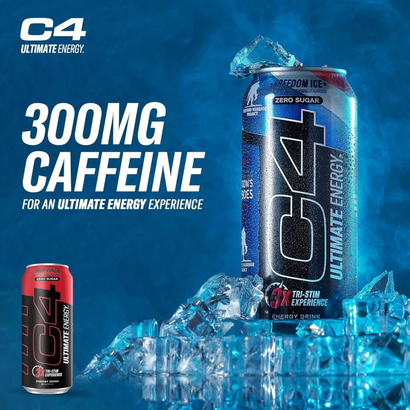 CELLUCOR C4 ULTIMATE PRE WORKOUT SUGAR FREE ENERGY DRINK TRI-STIM 300MG CAFFEINE TEACRINE DYNAMINE FRUIT PUNCH 16OZ PACK OF 12