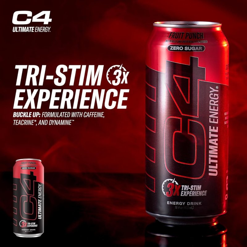CELLUCOR C4 ULTIMATE PRE WORKOUT SUGAR FREE ENERGY DRINK TRI-STIM 300MG CAFFEINE TEACRINE DYNAMINE FRUIT PUNCH 16OZ PACK OF 12