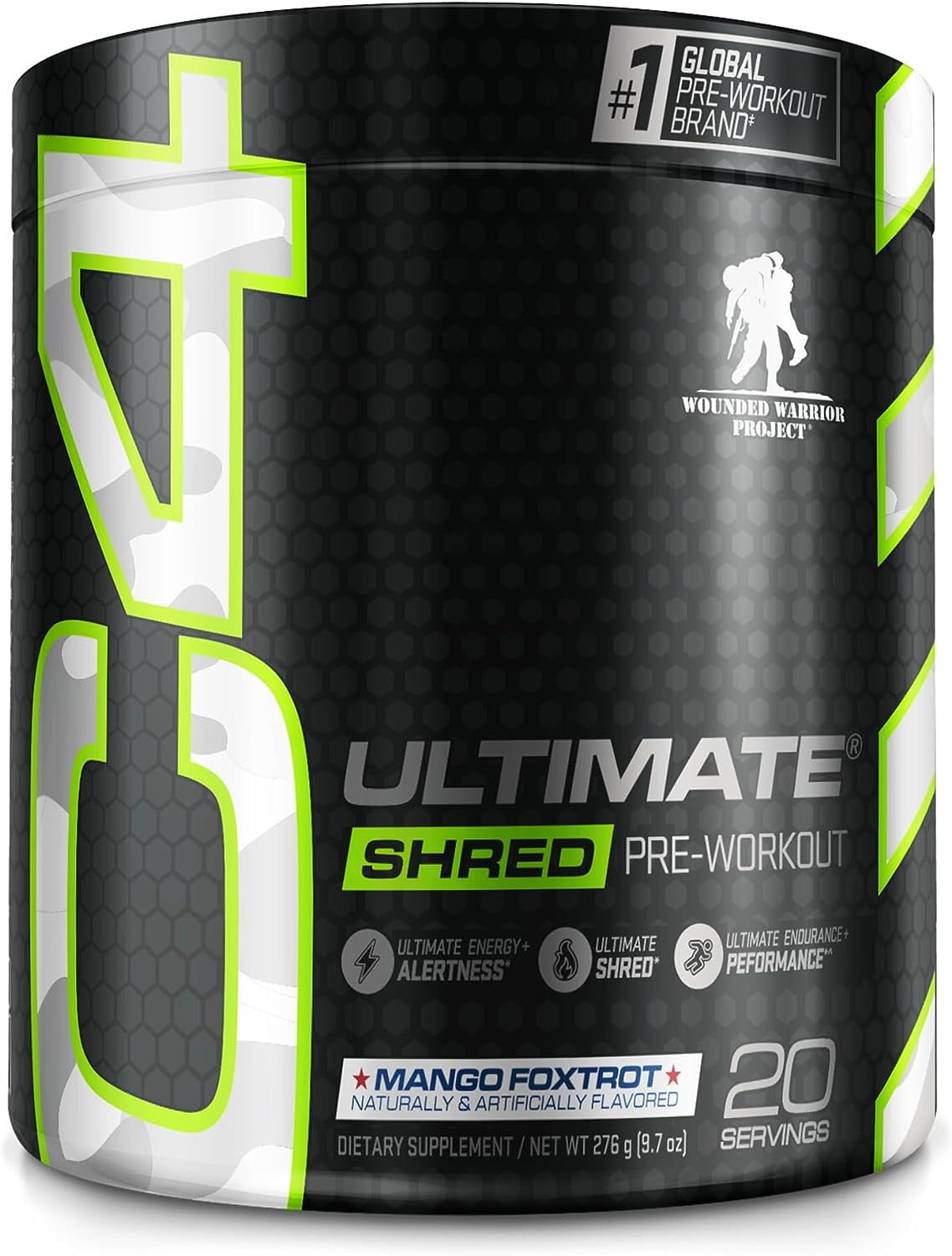 CELLUCOR C4 ULTIMATE SHRED X WOUNDED WARRIOR PROJECT PRE WORKOUT MANGO FOXTROT 20 SERVINGS