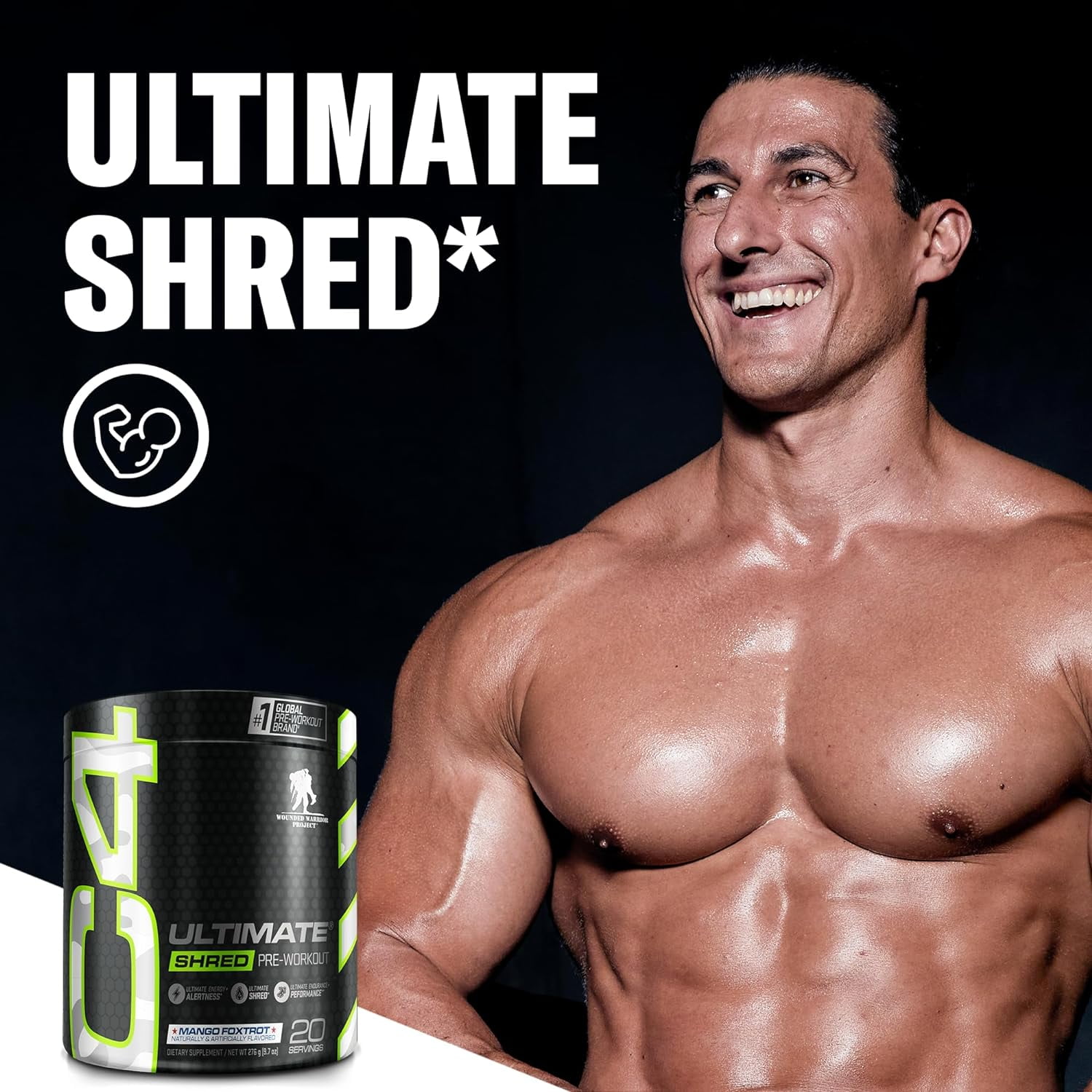 CELLUCOR C4 ULTIMATE SHRED X WOUNDED WARRIOR PROJECT PRE WORKOUT MANGO FOXTROT 20 SERVINGS