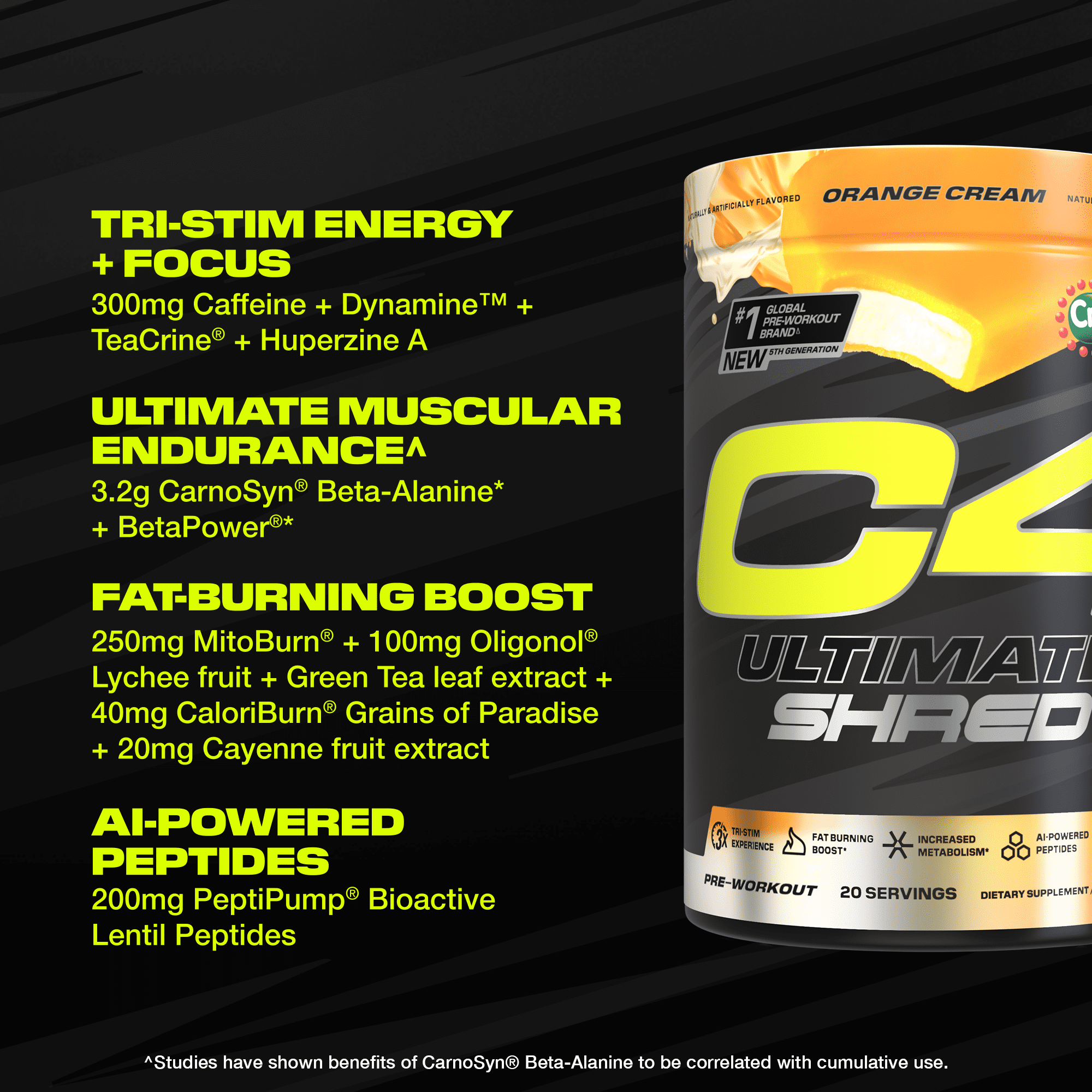 CELLUCOR C4 ULTIMATE SHRED PREWORKOUT POWDER ORANGE CREAMSICLE FLAVOR 20 SERVINGS