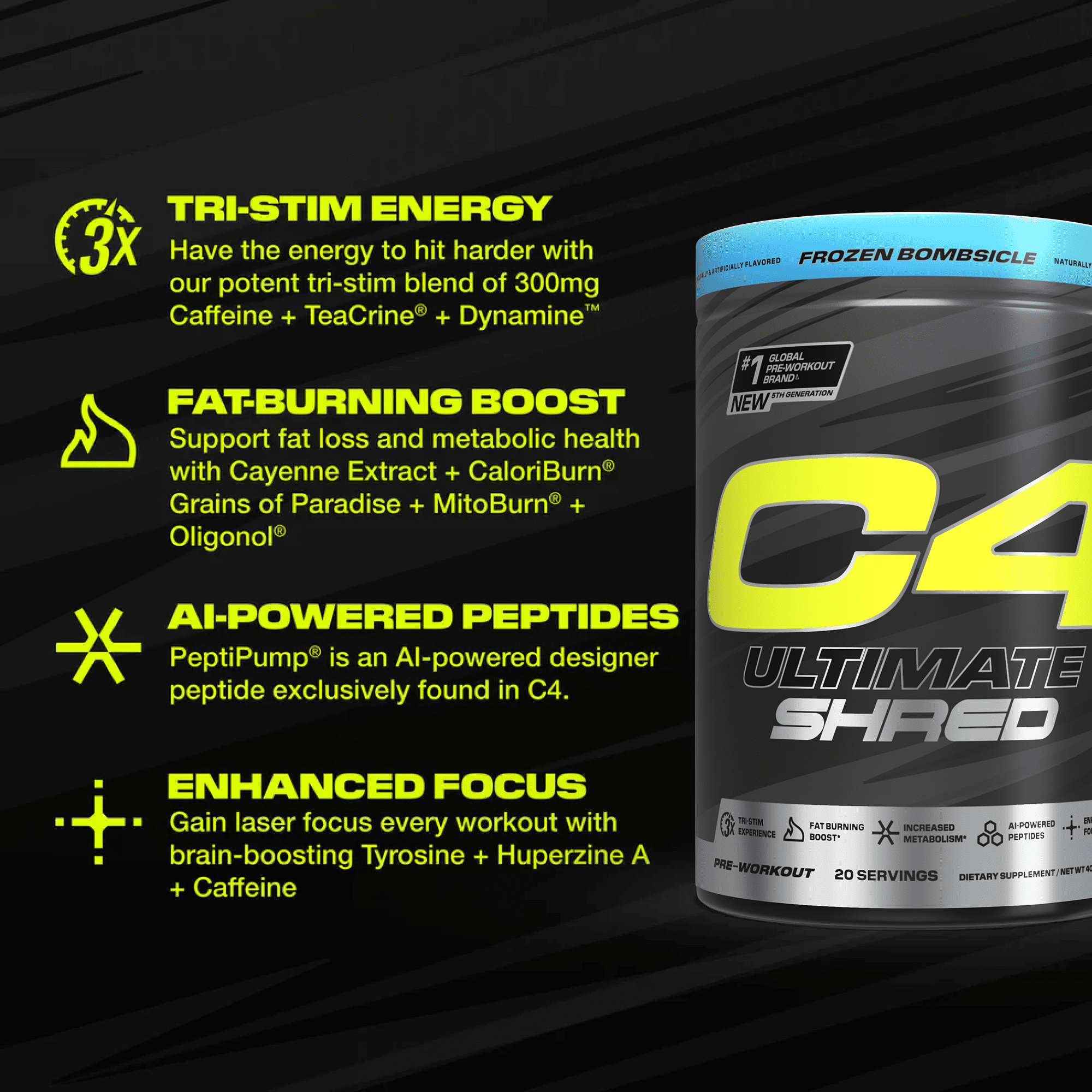 CELLUCOR C4 ULTIMATE SHRED FROZEN BOMBSICLE PRE-WORKOUT POWDER FOR 20 SERVINGS